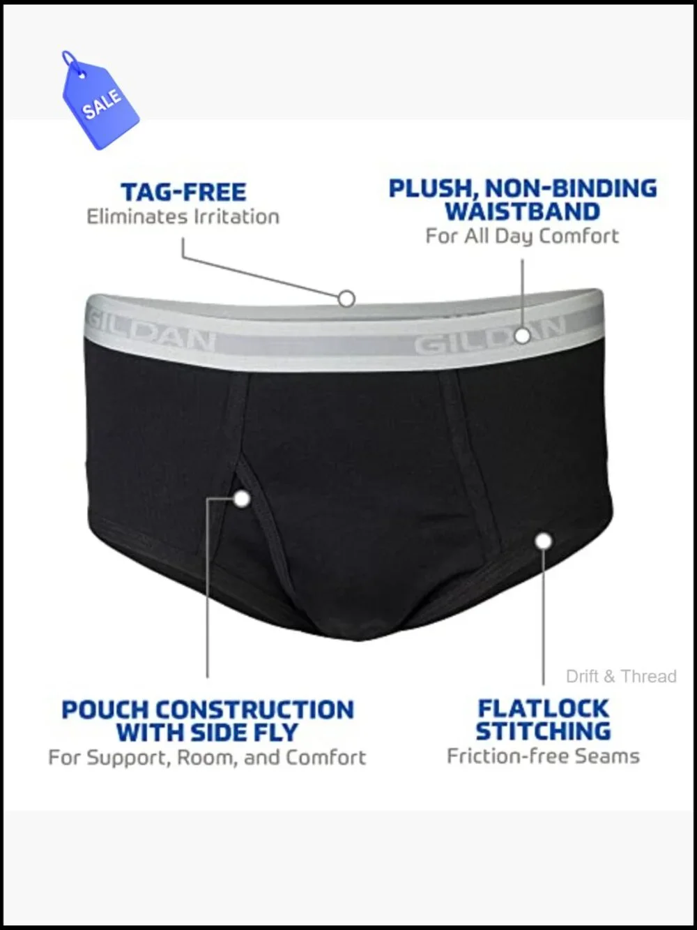 Men's Cotton Briefs 6-Pack Non-Binding Plush Waistband Underwear